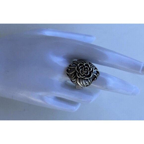 Vintaghe 925 Sterling Silver Carved Rose Flower Ring size 10 Signed Stamped - Picture 7 of 14
